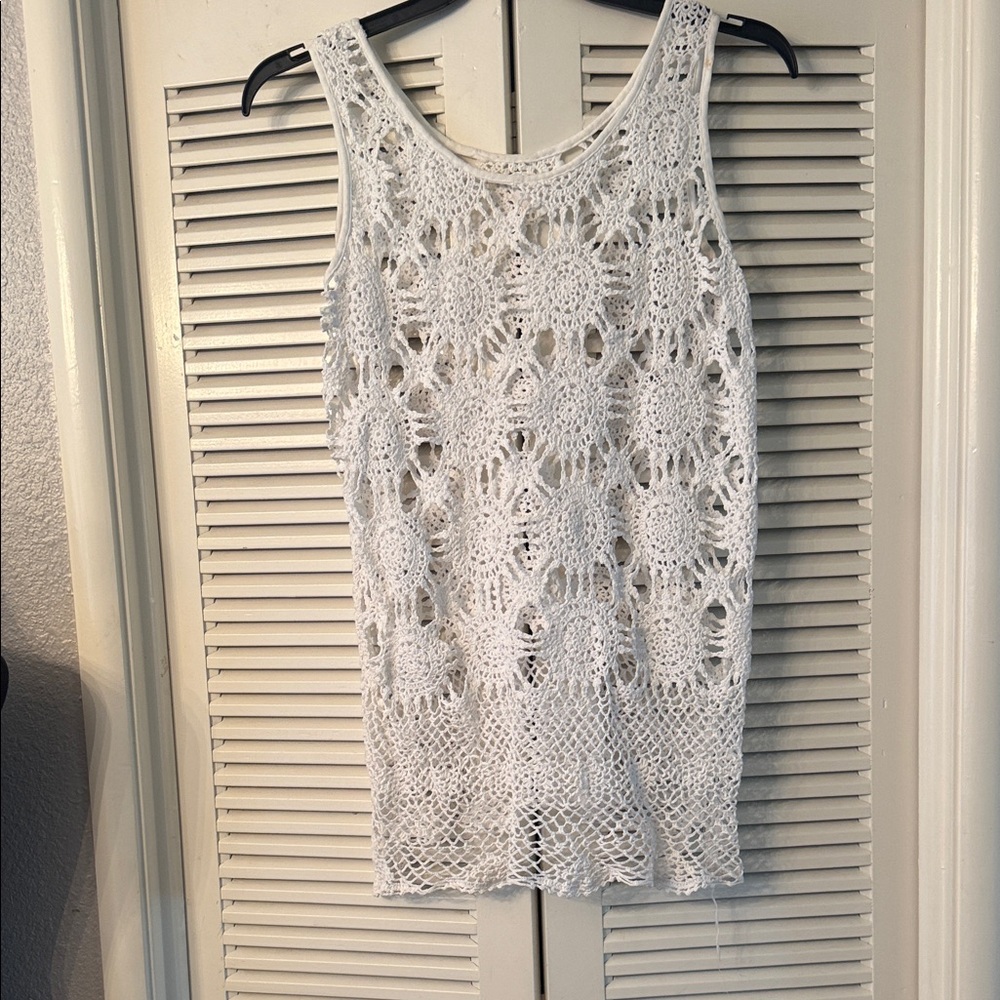 White Crochet Sleeveless Tank Top - Women